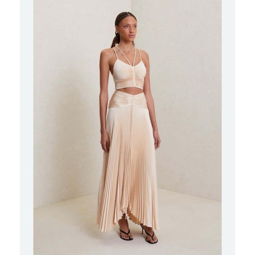 ALC Ari Skirt MIDI Cream Beige Tan Pleated Size 00